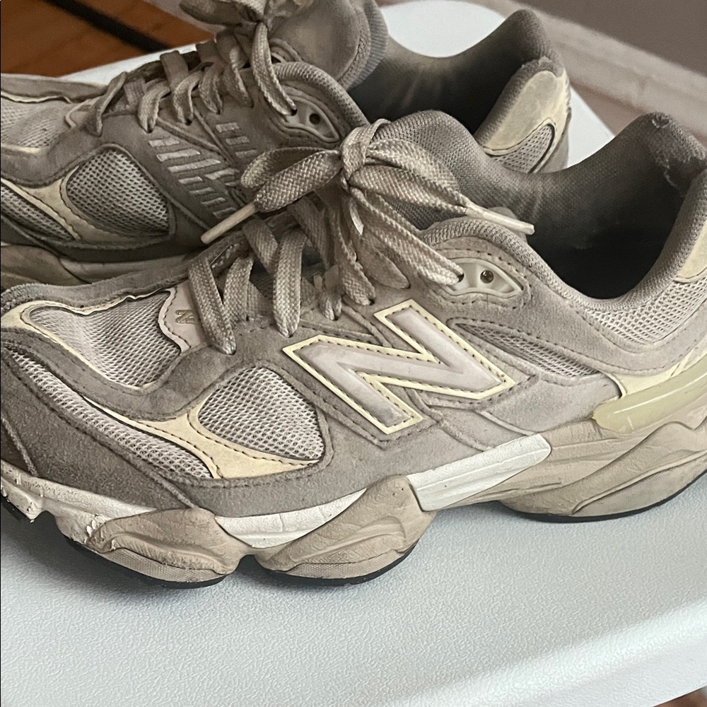 New Balance Cream and Gray Athletic Shoes